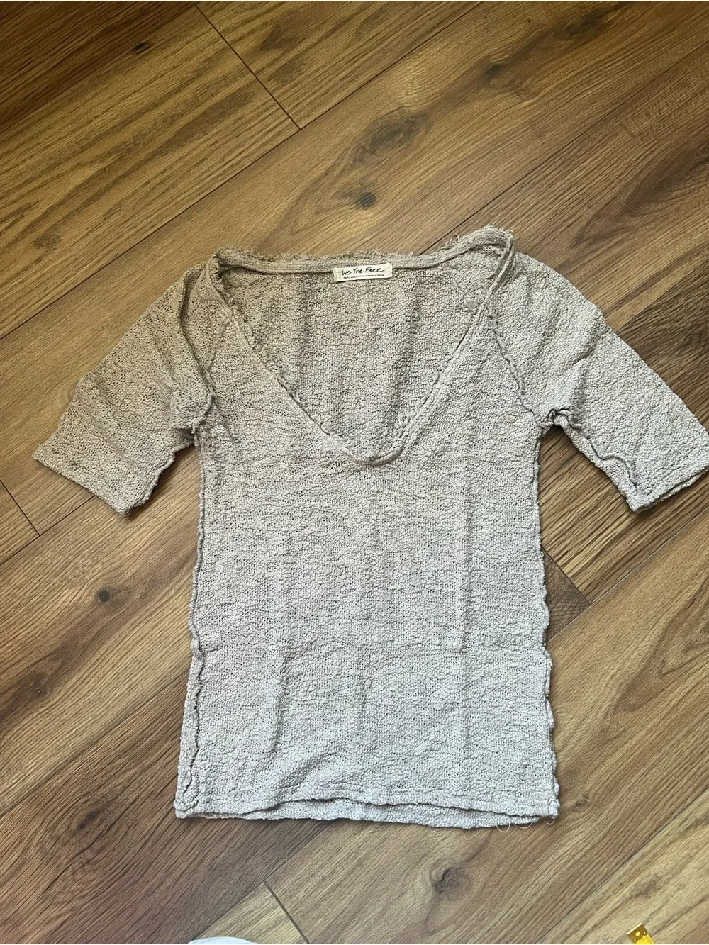 We the Free Francis Textured Beige Slim Fit T-Shirt - Picture 1 of 4